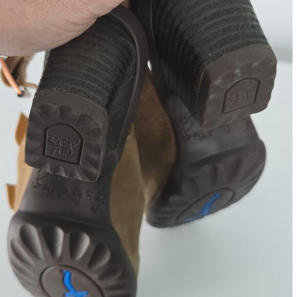 John Fluevog Sunny Tan Nubuck Leather Strappy Buckle Sandal Heeled 11 - Picture 7 of 11